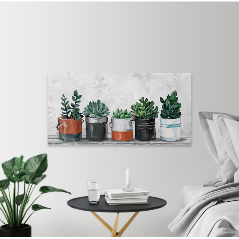 Two-Toned Succulent Holders - Wrapped Canvas Painting, 45cm H x 91cm W x 3.81cm D