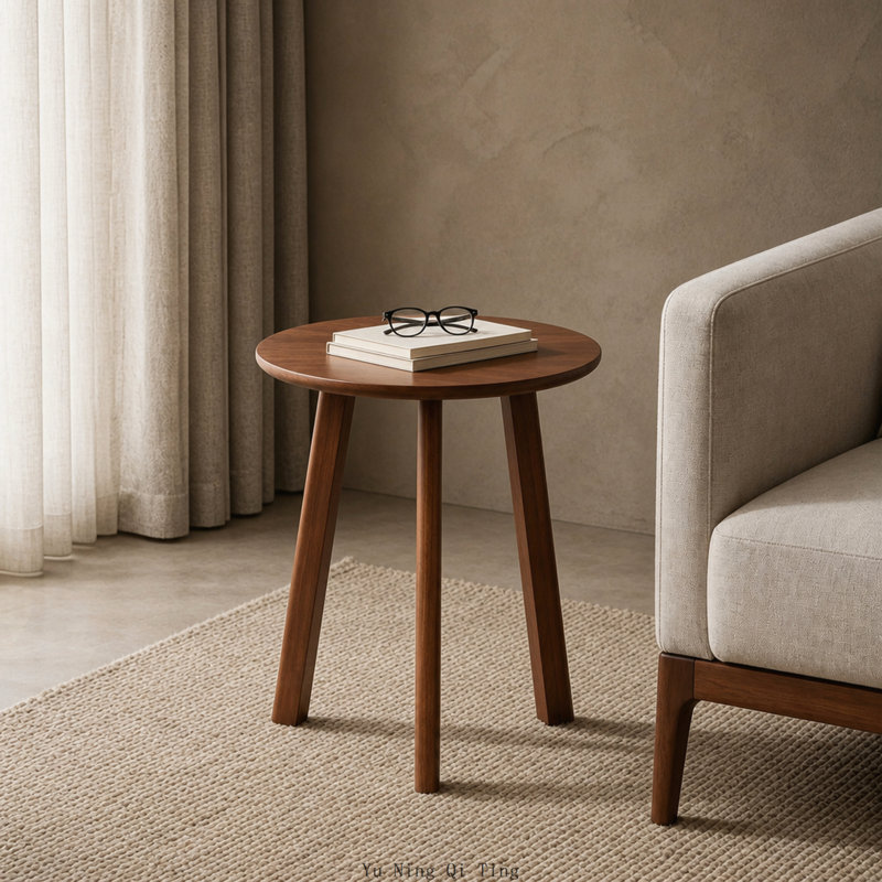Table d'appoint ronde à 3 pieds en bois massif, table d'appoint compacte et moderne pour petits espaces