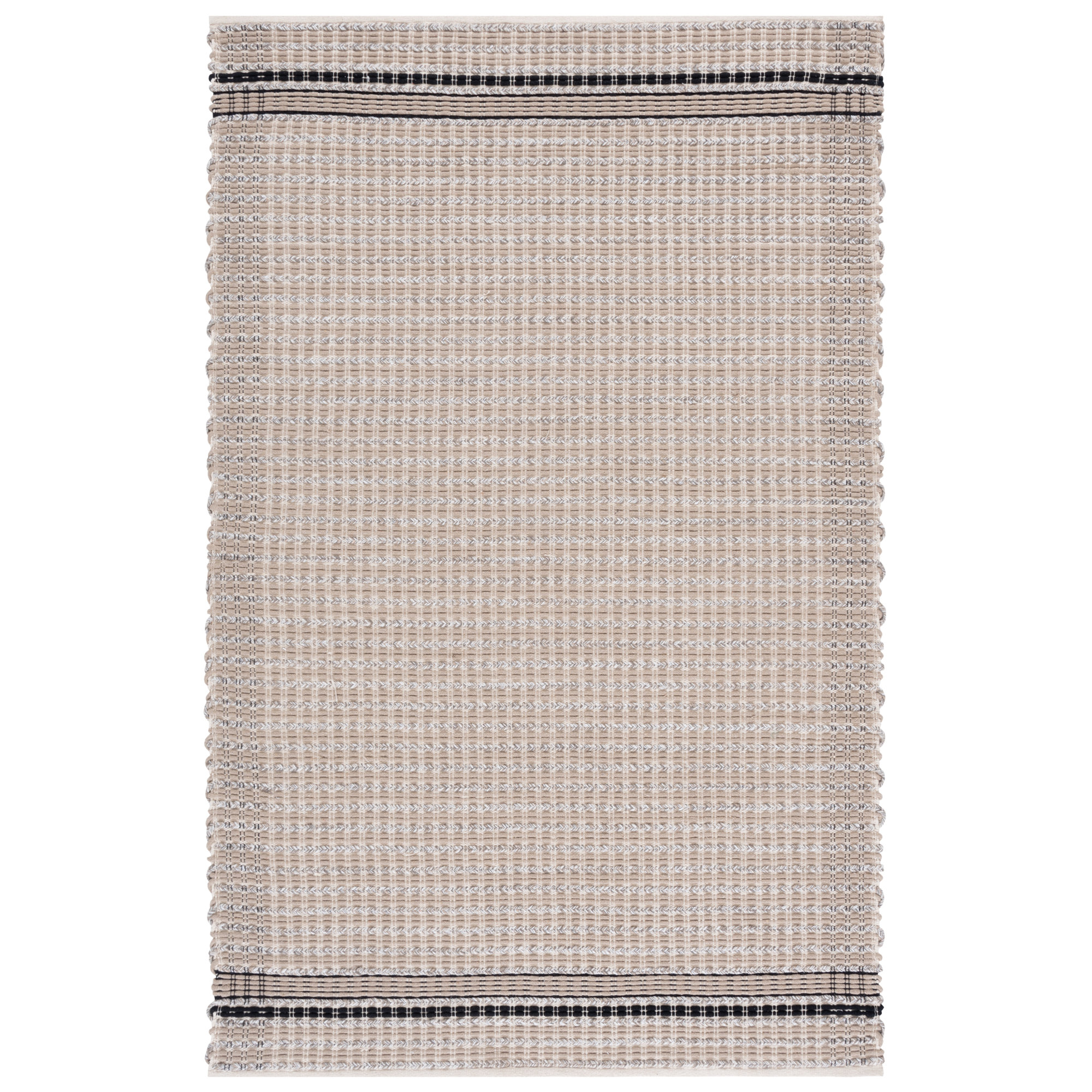 Braided 763 Hand Woven Cotton Pile Striped Rug, Rectangle 4' x 6'