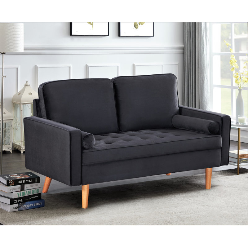 Ellysia 58'' Velvet Loveseat, Black Velvet