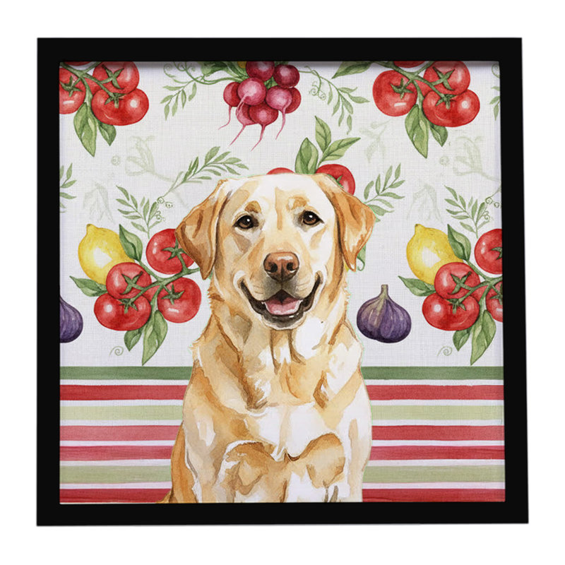 Yellow Labrador Retriever Vegetables Framed Metal Print