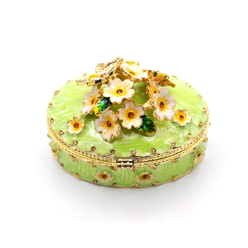 Boîte à bijoux ovale à motif floral et papillon avec émail et cristaux autrichiens
