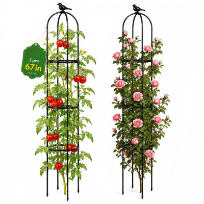 Garden Obelisk Trellis for Climbing Plants Outdoor, 2 Pack，67"-Black