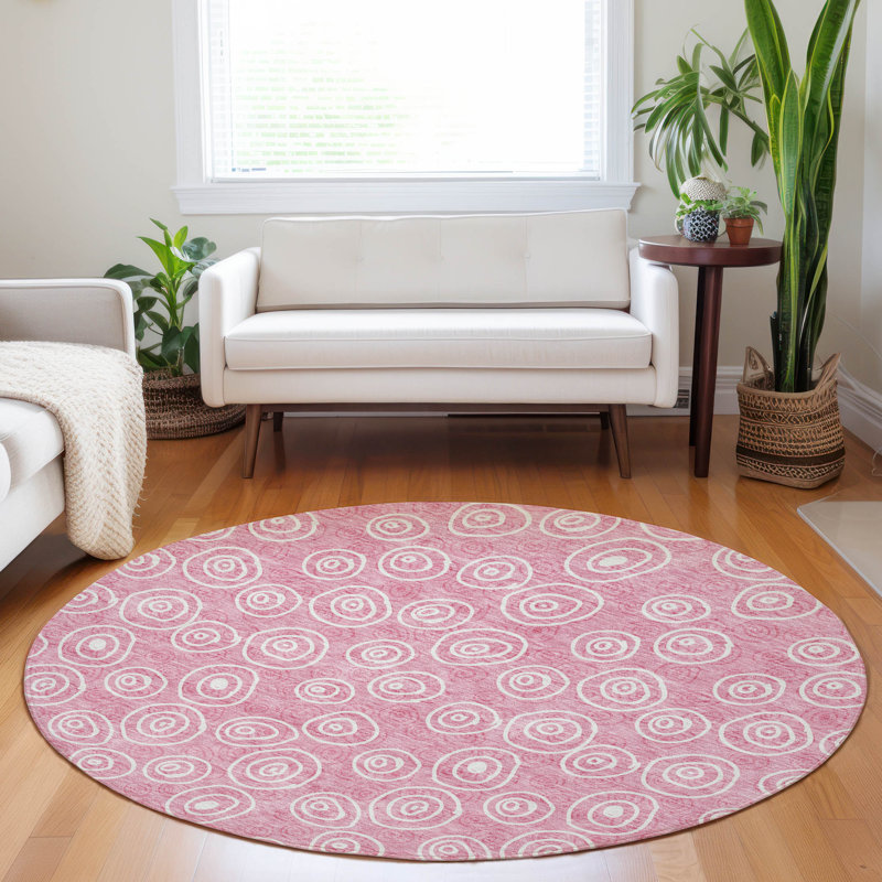 Premium Machine Washable Prisco Pink Rug, Round 8'