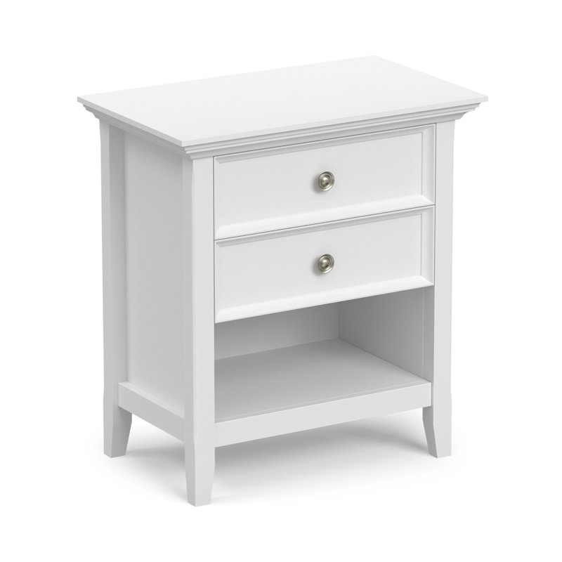 Table de chevet transitionnelle en bois massif l 24 po avec 2 tiroirs et tablette de rangement ouverte Amherst, Blanc