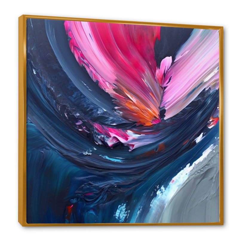 Dennice, art texturé abstrait bleu et rose, H 36 po x l 36 po x P 1,5 po, Cadre flottant doré