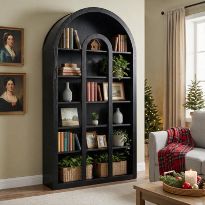 71" Tall Bookshelf, Vintage Free-Standing 5-Tier Arched Bookcase