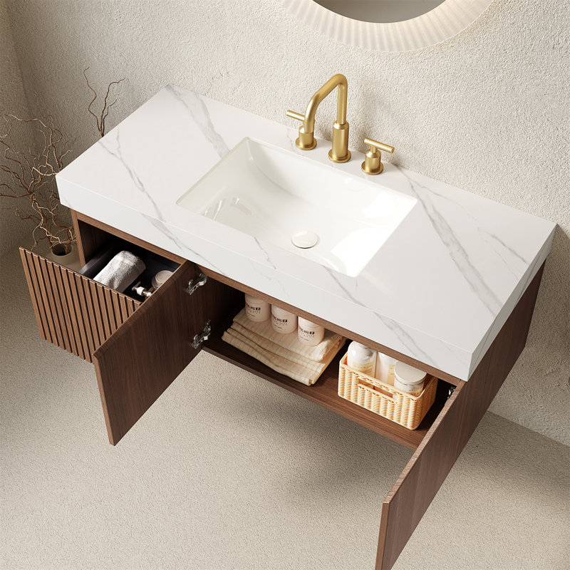 Meuble-lavabo de salle de bain 48 po MURI, Chêne, 48", Blanc