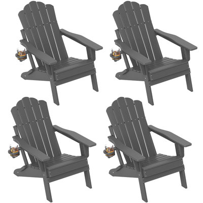 Adirondack Chair Set of 6, Folding HDPE Patio Chairs with Cup Holder, 400LBS Heavy Duty Fire Pit Chairs for Large Garden, Deck, Resort, Commercial Use