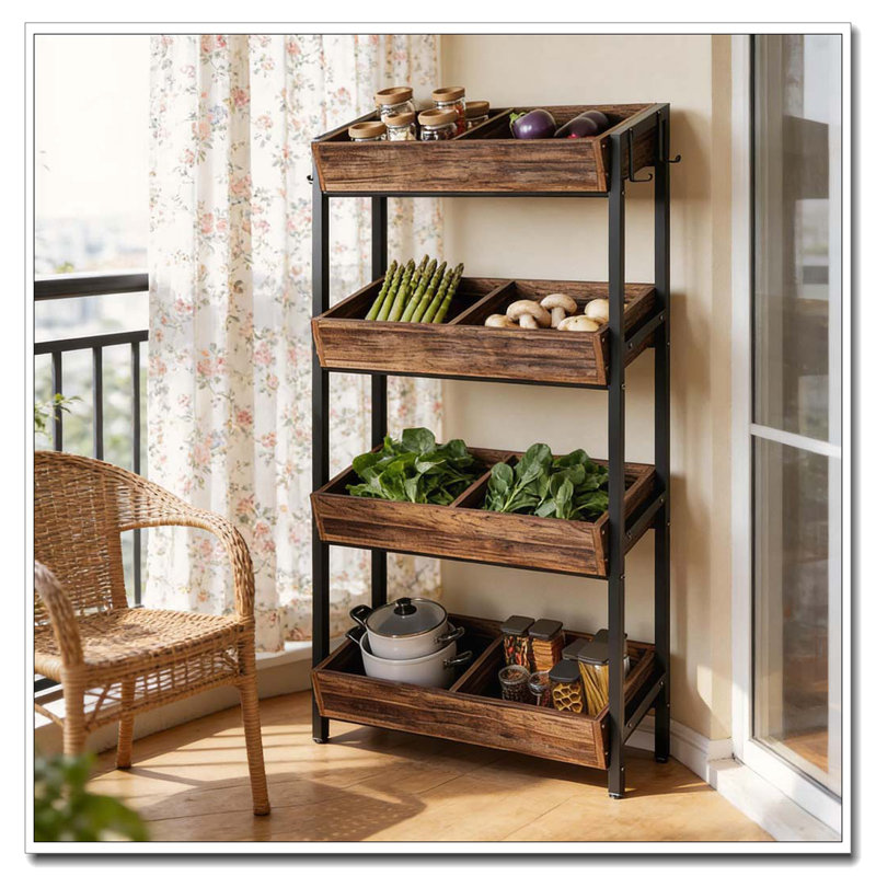 Organisateur de rangement en bois stable, support à fruits et légumes, support à vin
