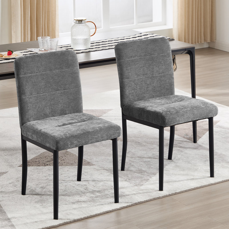 Modern Dining Chair with Metal Legs, Dark Grey