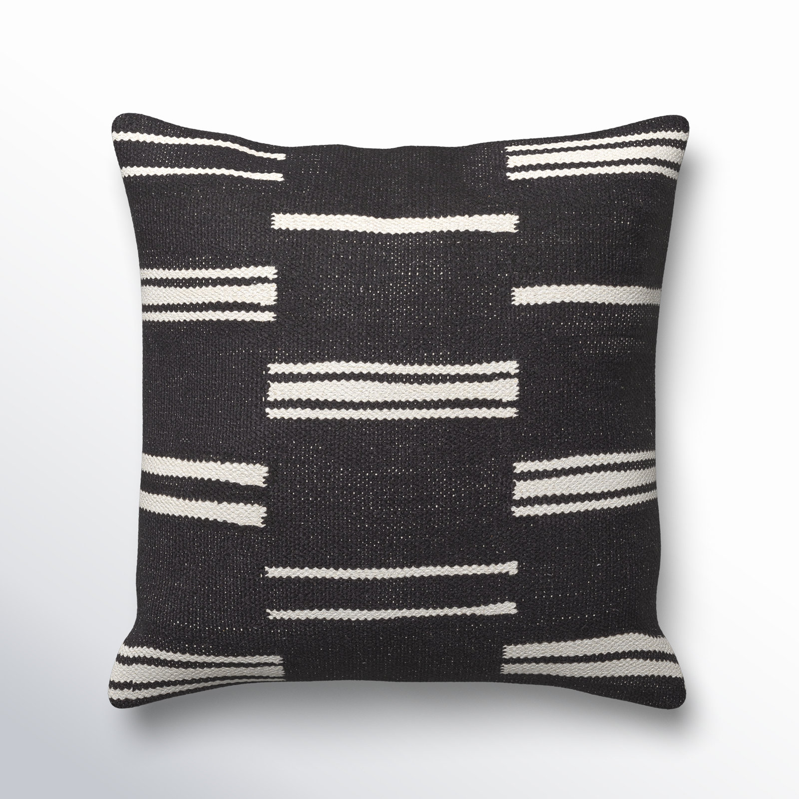 Chanterelle Embroidered Cotton Throw Pillow, 22" x 22", Black/White, Pillow Cover Only - No Insert