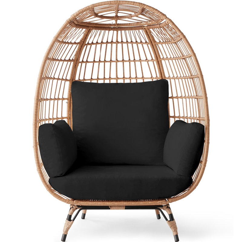 Wicker Outdoor Lounge Chair, Beige, Black