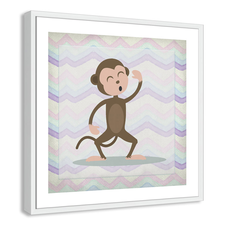 Adhésif décoratif «Pink Monkey Time», Encadré de boîte blanc, H 26,5 po x l 26,5 po x P 1,18 po