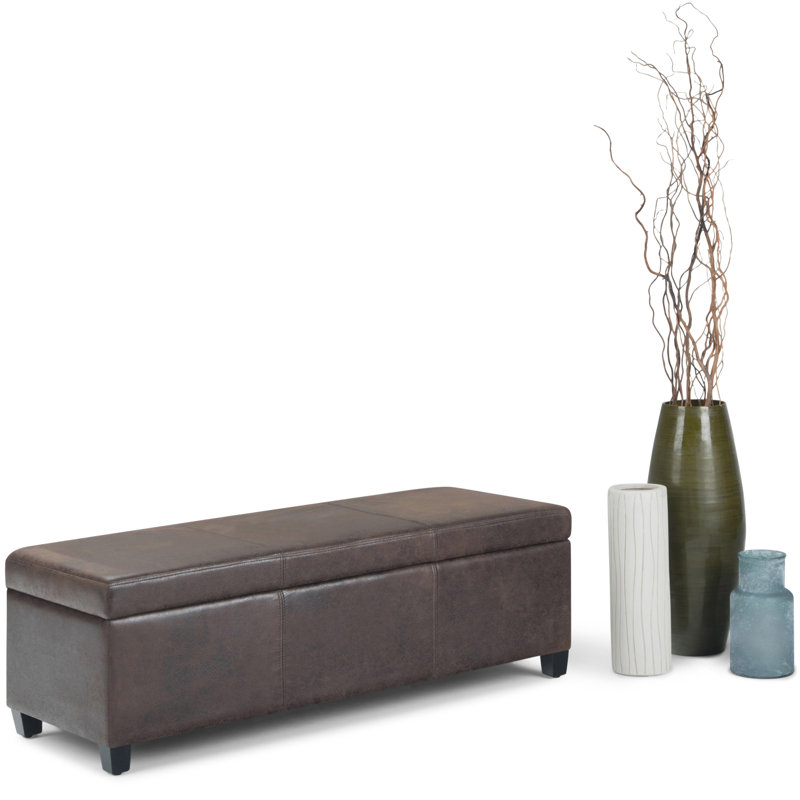 Distressed Brown Faux Leather Storage Ottoman Bench