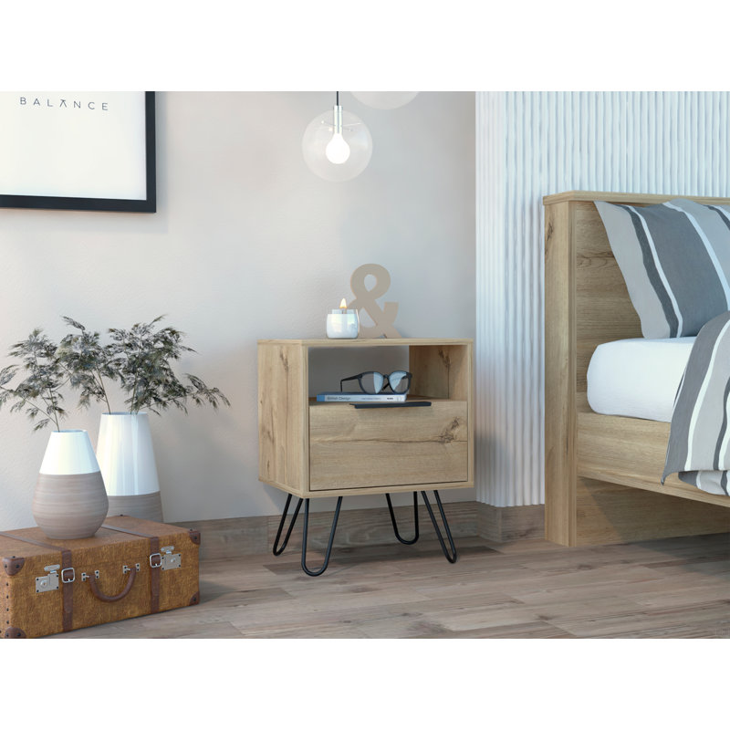 1-Shelf 1-Drawer Nightstand, Light Oak