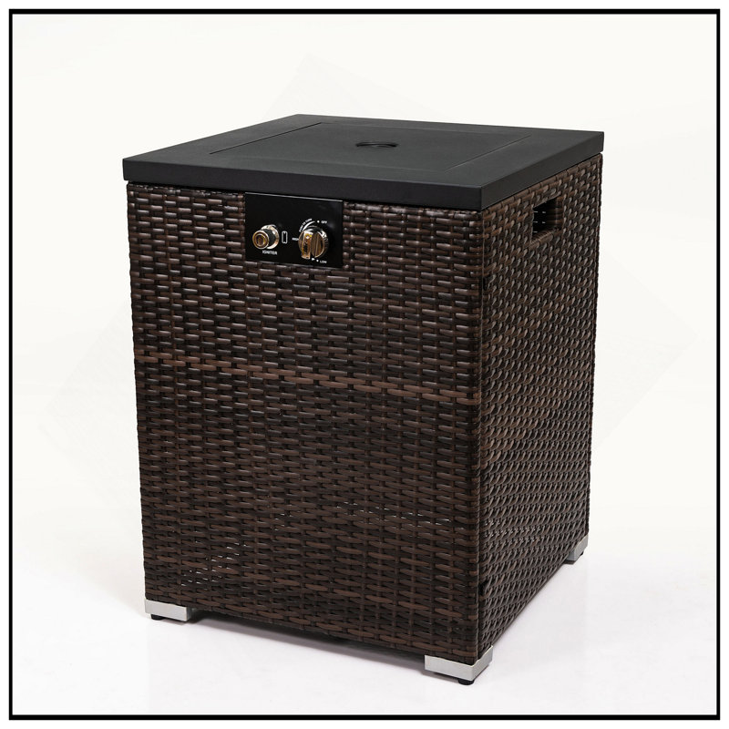 22" Propane Gas Fire Pit Table, 40000 BTU Square Steel Fire Pit With Beautiful Wicker Base For Outside Patio Deck Garden Backyard