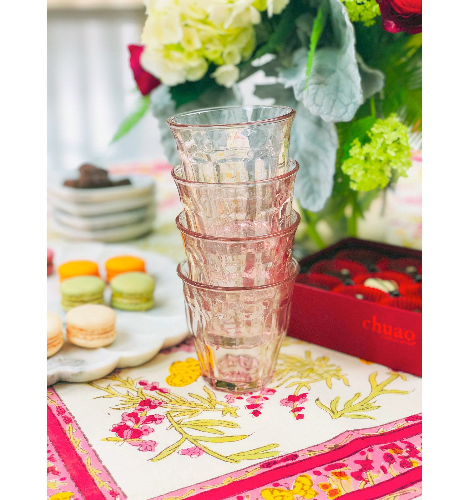 Veruca Ribbed Drinking Glass, Pink