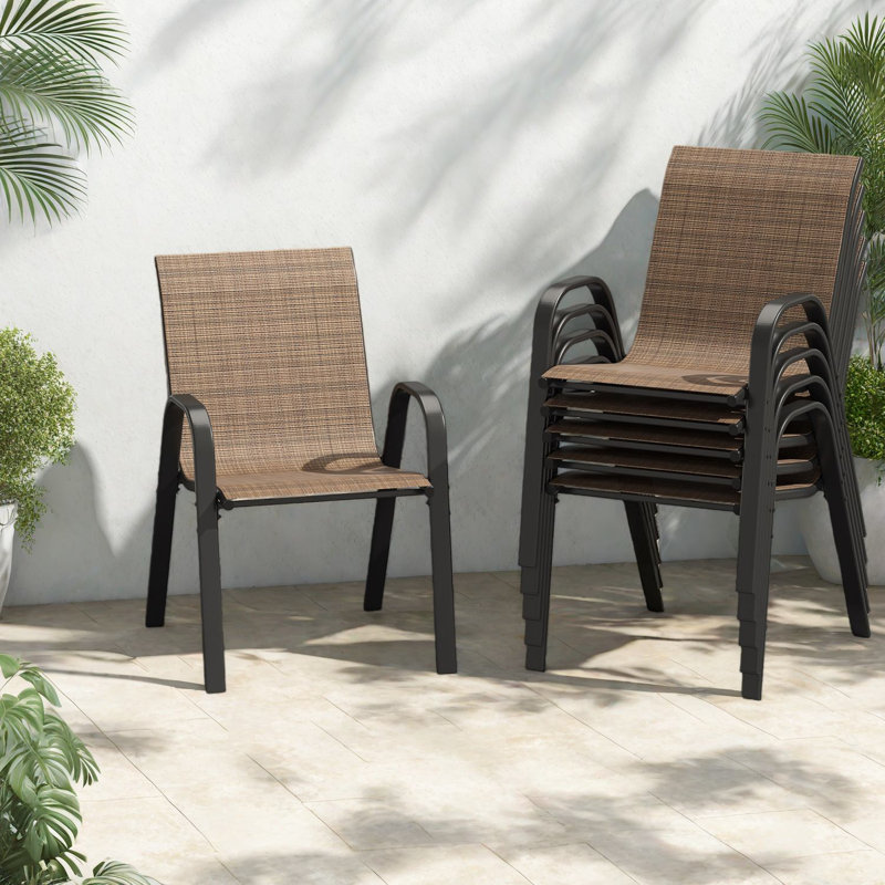 Stackable Patio Dining Chairs, Metal Textilene Modern Backyard Seating
