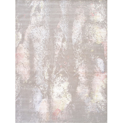 Hand Knotted Wool Abstract Area Rug in Ivory