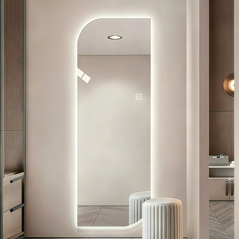 Miroir à DEL 65 po x 21 po avec éclairage à intensité variable 3 couleurs, cuivre argenté de 5 mm, verre brisé, pour salon professionnel, miroir d'entrée