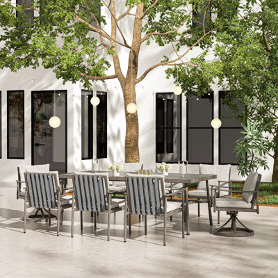 Mariene 8 - Person Metal Patio Dining Set with Rectangular Table , Cushions Included