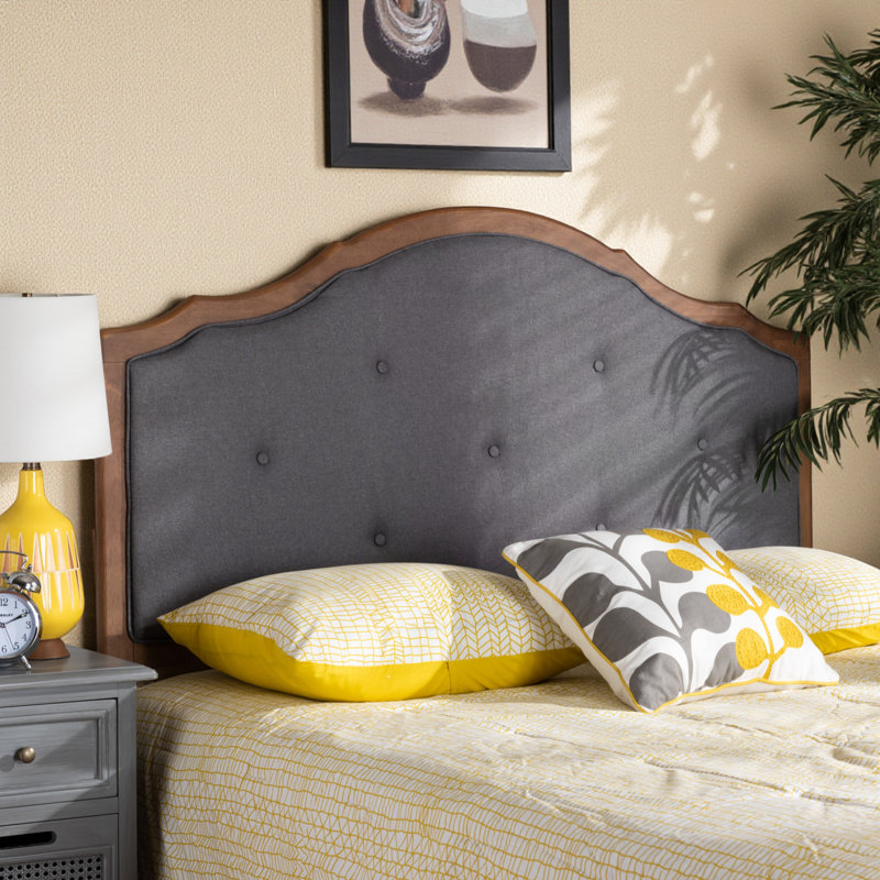 Valley Queen Dark Gray & Walnut Upholstered Button Tufted Headboard, 59.83" H X 60.92" W X 0.79" D