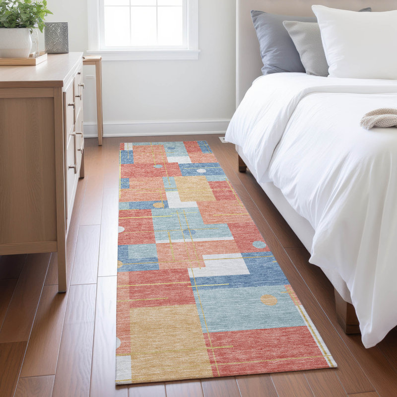 Machine Washable Indoor/Outdoor Chantille ACN2716 Geometric Rug, 2'3" x 7'6" Runner, Coral
