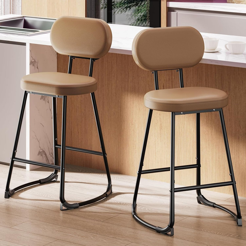 Ensemble de 3 tabourets de bar, tabourets de bar à hauteur de comptoir, tabourets de cuisine rembourrés, chaises de îlot de cuisine avec siège rembourré ovale rembourré en polyuréthane avec dossier, chaises de bar pour la cuisine, la salle à manger, le bar, le café