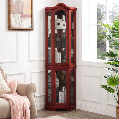 Vitrine en verre trempé de couleur cerise et tablettes réglables pour la chambre à coucher