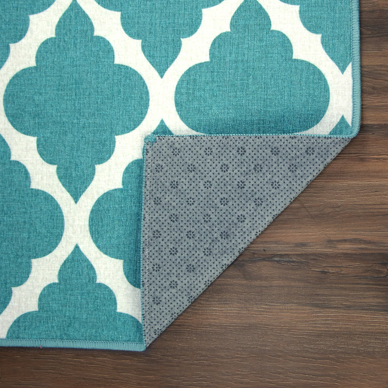 Tapis treillis marocain bleu sarcelle / blanc, Rectangle 5 pi x 7 pi