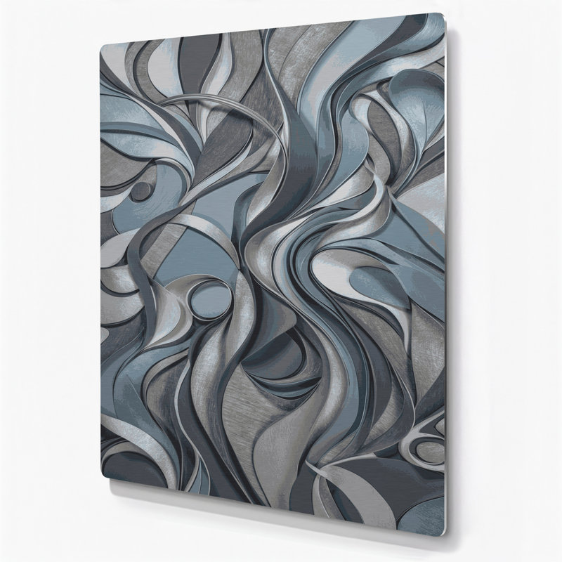 Abstrait formes 87, art mural gris en métal, H 16 po x l 20 po