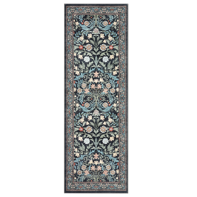 Floral Washable Area Rug Vintage Large Rugs for Living Room Soft Non-Slip Carpet Indoor Floor Stain Resistant Carpets for Bedroom Dining Room Farmhouse Nursery Home Office