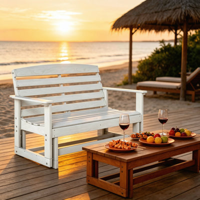 Banc oscillant en PEHD pour 2 personnes, chaise berçante double résistante aux intempéries pour patio, porche et cour arrière