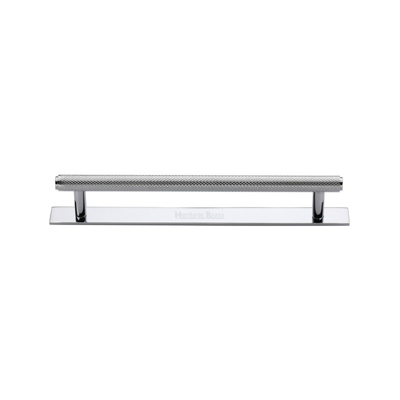 Heritage Brass Heritage Cabinet Pull Knurled Design with Plate, 12.8cm, Polished Chrome