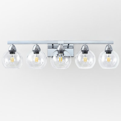 Bathroom Light Fixtures, 5-light Silver Vanity Light With Hand-blown Thick Glass Shades, High Transparency & Few Flaws, Wall Sconce For Mirror, Kitchen, Bedroom