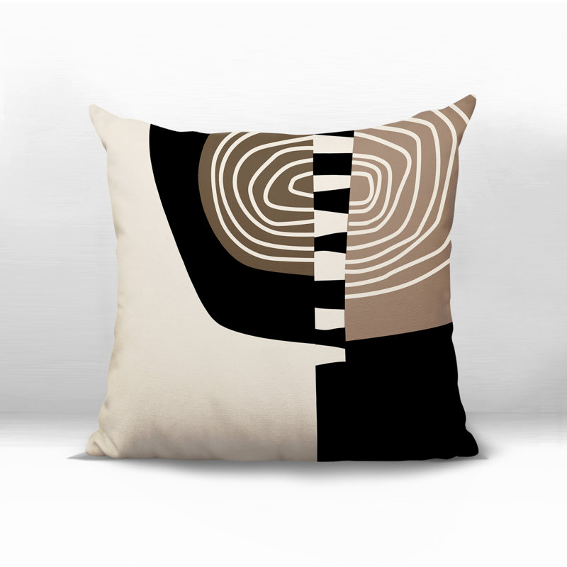 Coussin Marti, Beige / noir / blanc cassé abstrait, H 19 po x l 19 po