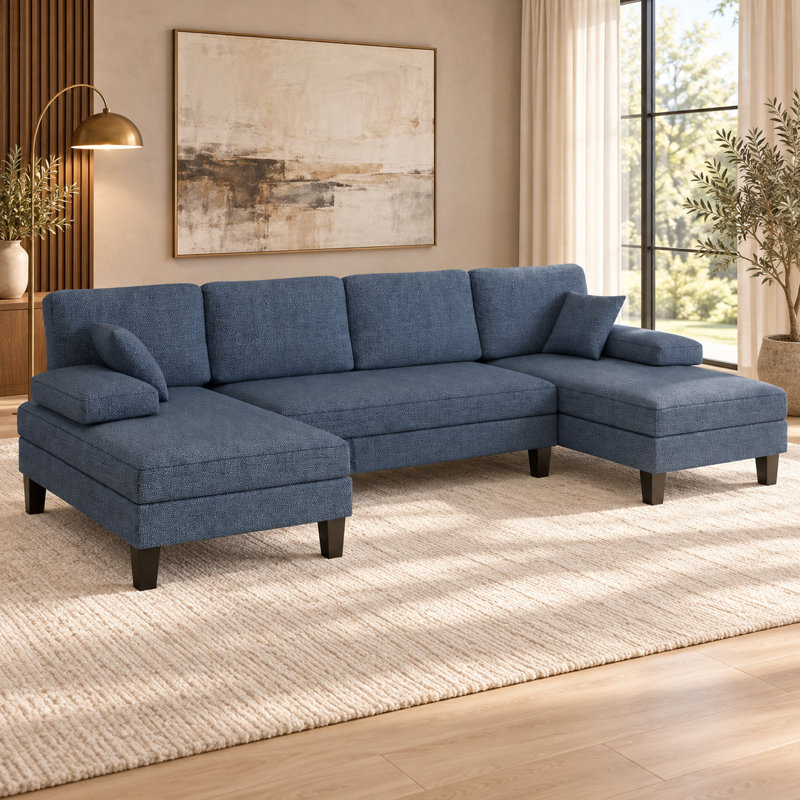 Canapé-lit modulaire convertible en U en chenille, Blue