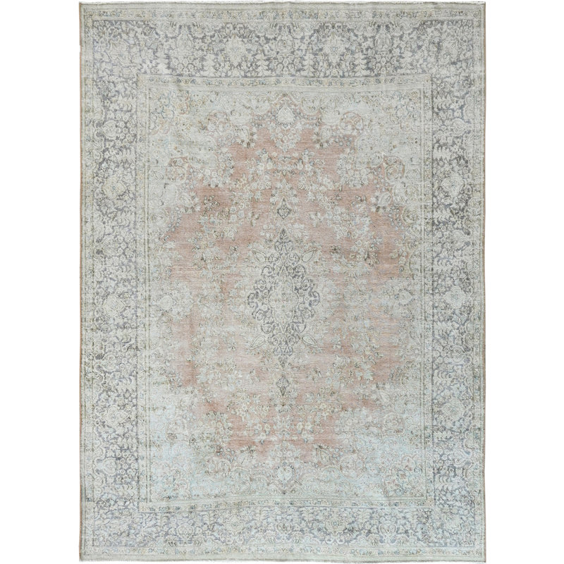 Tapis rose et gris anthracite de haute qualité noué à la main