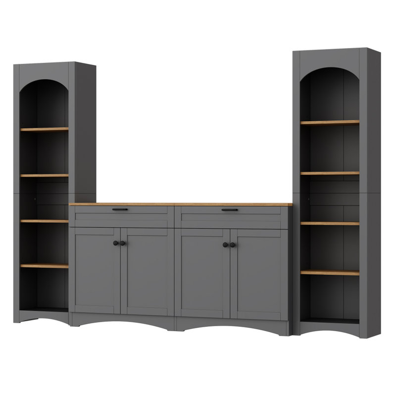 Storage Cabinet,TV Stand With Bookshelf, Rustic Versatile Sideboard With Adjustable Shelves For Living Room, , Gray