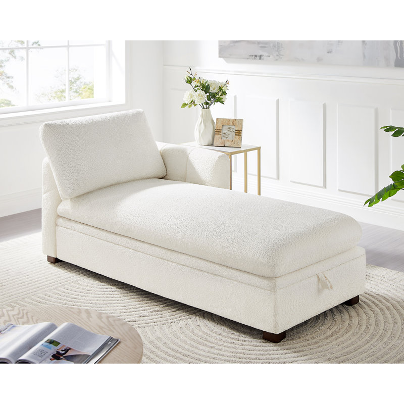  34.65’’ Upholstered Chaise Lounge Sofa Chair with Hidden Storage, White