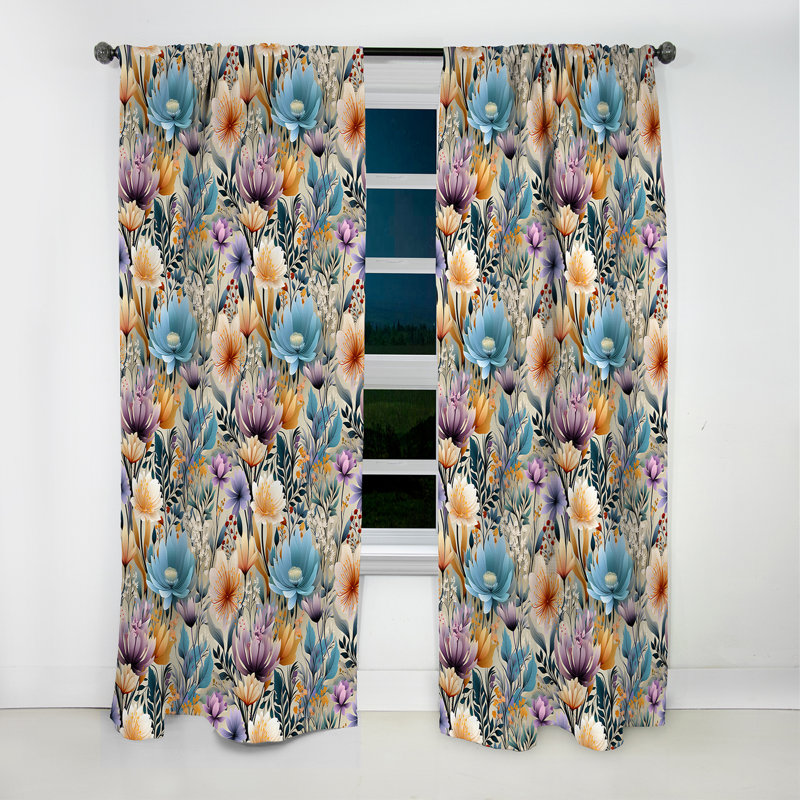 Motif botanique pastel arc-en-ciel I - Rideau bohémien - Velours obscurcissant - 1 panneau, L 52 po x L 90 po