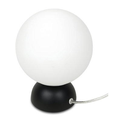 Round Opal Glass Globe Table Lamp with Resin Base and Chrome Accents