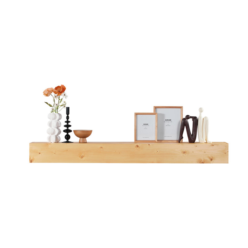 Gracie Oaks Fireplace Mantel Wood Shelf Floating Rustic Fireplace Mantel 60", Natural