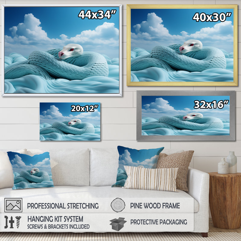 «Cyan Snake Serpentine Sky» sur toile, Cadre flottant noir, H 12 po x l 20 po x P 1 po