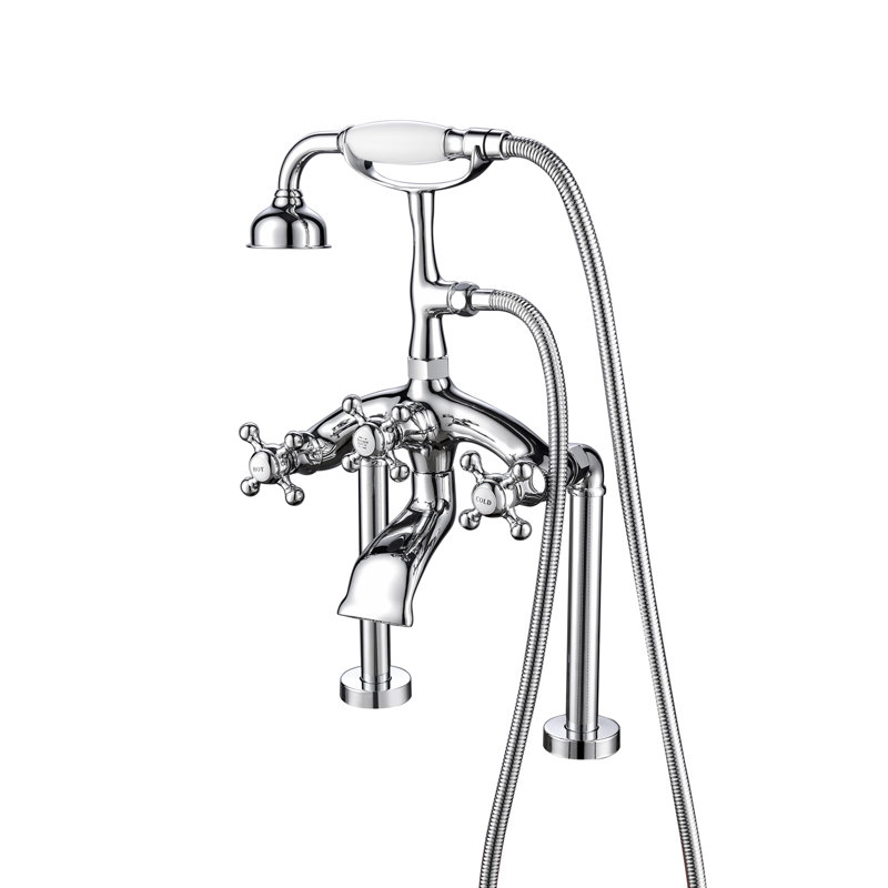 3 Handle Bathroom Clawfoot Tub Faucet with Diverter, Polished Chrome