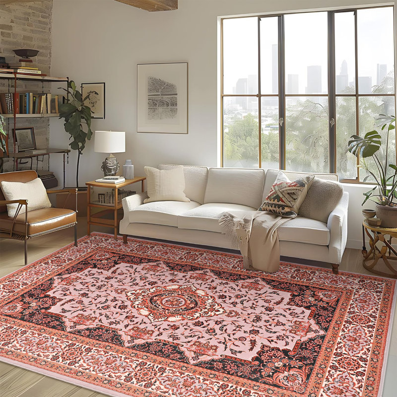 Fillender Washable Soft Vintage Rug Fashion Floral Rug For Living Room Dorm Decor, Rectangle 5' x 7'