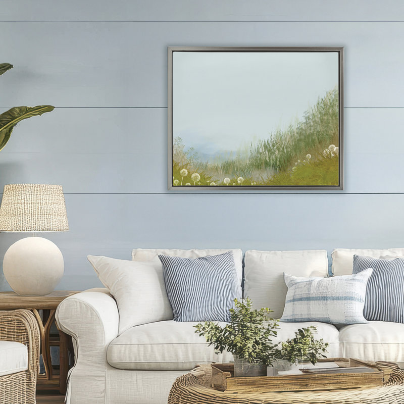 Cadre flottant Misty Meadow Hill, design par Renel Peters, Cadre flottant gris lustré, H 25 po x l 31 po