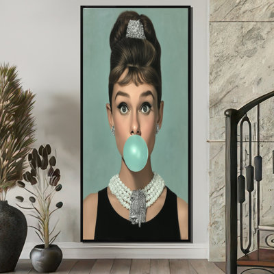 Blue White Audrey Hepburn Pop Art Portrait - Celebrity Wall Art, Blue Pop Culture Canvas Print