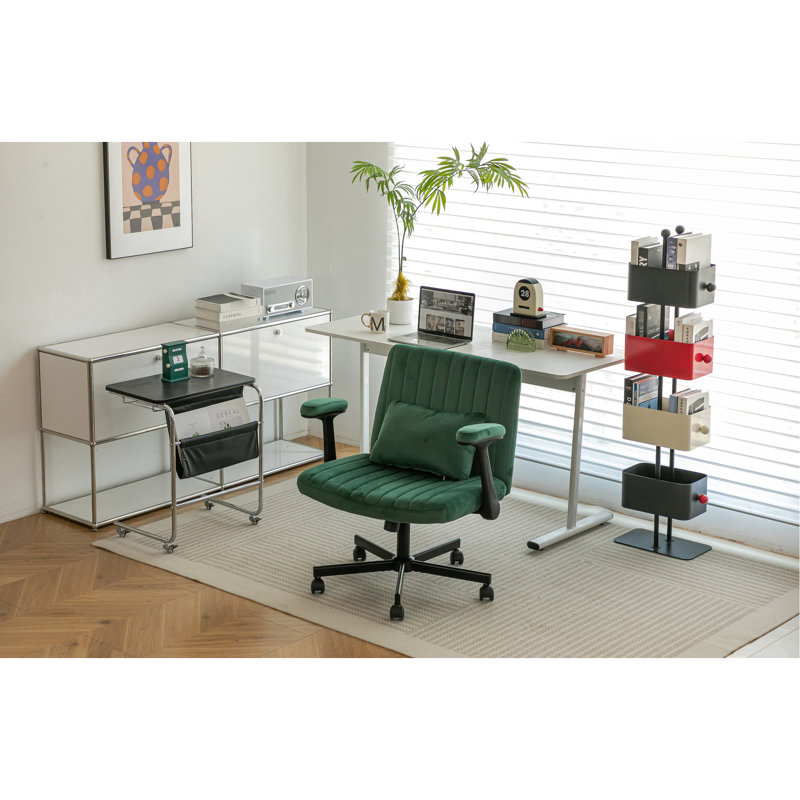 Chaise de bureau en velours avec lin respirant, conception ergonomique, inclinaison réglable pour les séances de travail, rembourrage doux des accoudoirs, hauteur, pivotant sur 360 degrés à l'intérieur